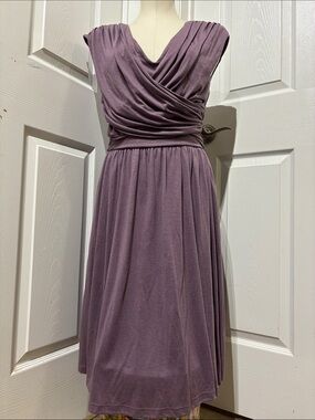 VELVET Gathered V-Neck Midi Dress in Mauve